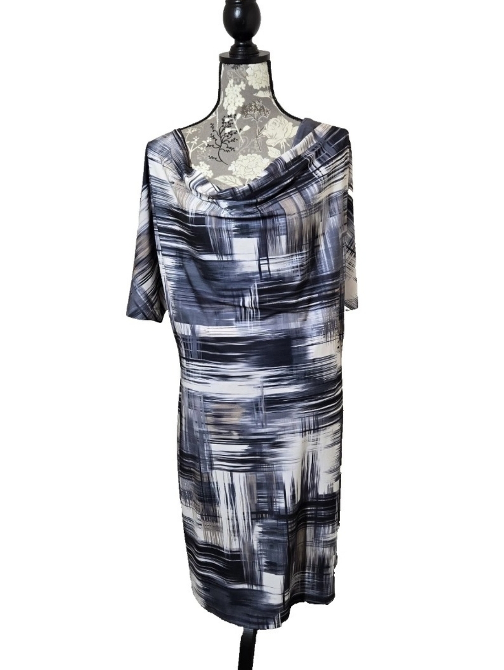 Komarov Cowl Neck Jersey Knit Shift Dress Dolman Sleeves Size Large
